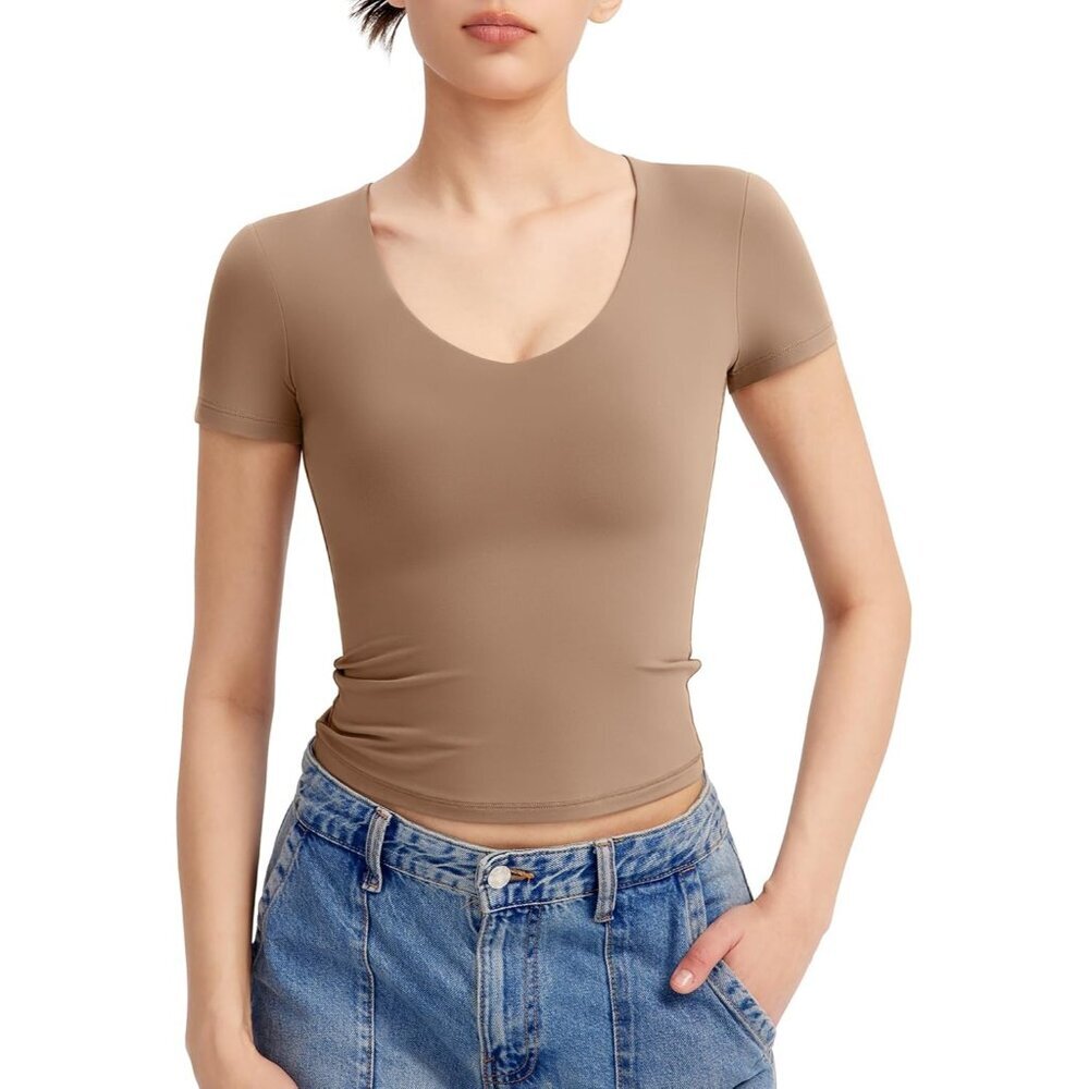 Women's Taffy V Neck Short Sleeve T Shirts Slim Fit Sexy Basic Collection